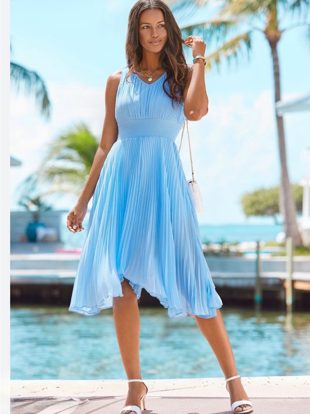 Summer Breeze Light Blue Pleated High-Low Dress